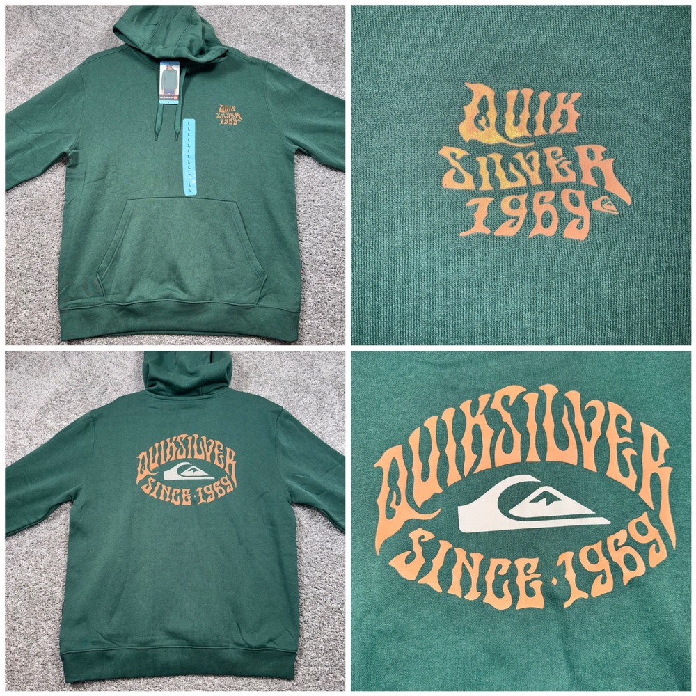 Quiksilver Graphic Pullover Hoodie Mens Stretch Green Large NEW